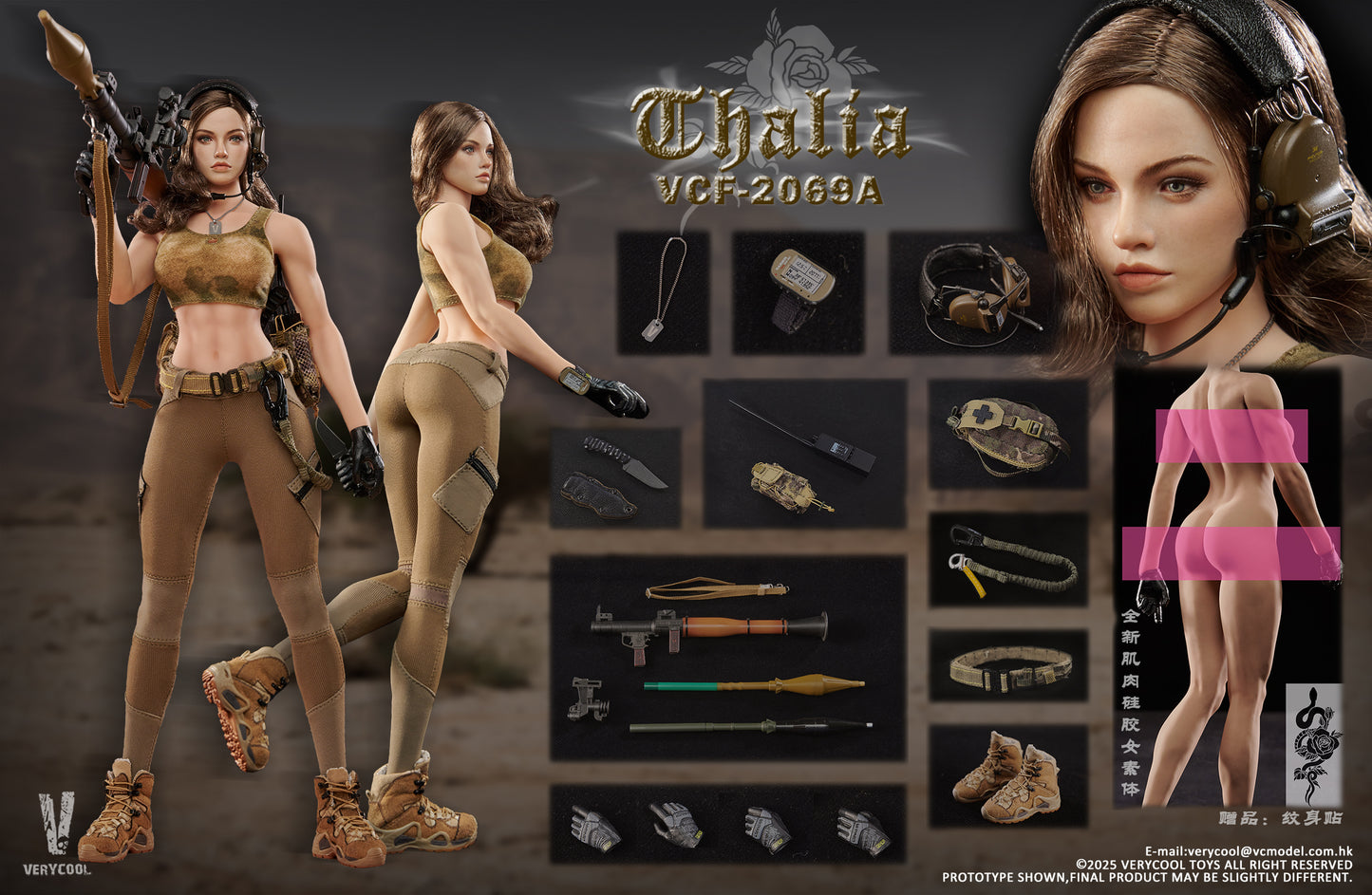 PRE ORDER – 1/6 DESERT FEMALE SOLDIER THALIA ACTION FIGURE BROWN HAIR VER