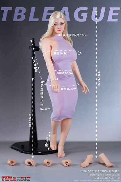 PRE ORDER – 1/6 CURVY SEAMLESS METAL SKELETON FEMALE BODY WITH HEAD SCULPT PALE TB-AD01H