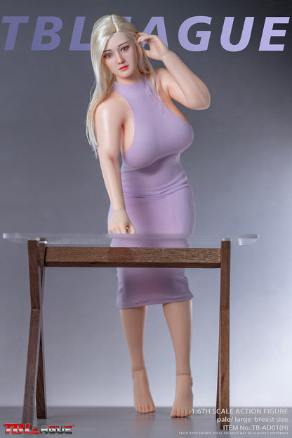 PRE ORDER – 1/6 CURVY SEAMLESS METAL SKELETON FEMALE BODY WITH HEAD SCULPT PALE TB-AD01H
