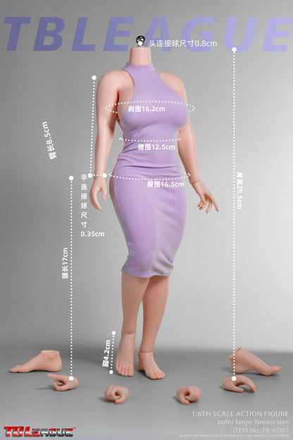 PRE ORDER – 1/6 CURVY SEAMLESS METAL SKELETON FEMALE BODY WITHOUT HEAD SCULPT PALE TB-AD01