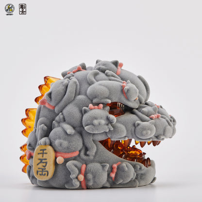 PRE ORDER – HUNDRED CATS RED FLAME MINI FORTUNE HEAD SCULPTURE FLOCKED