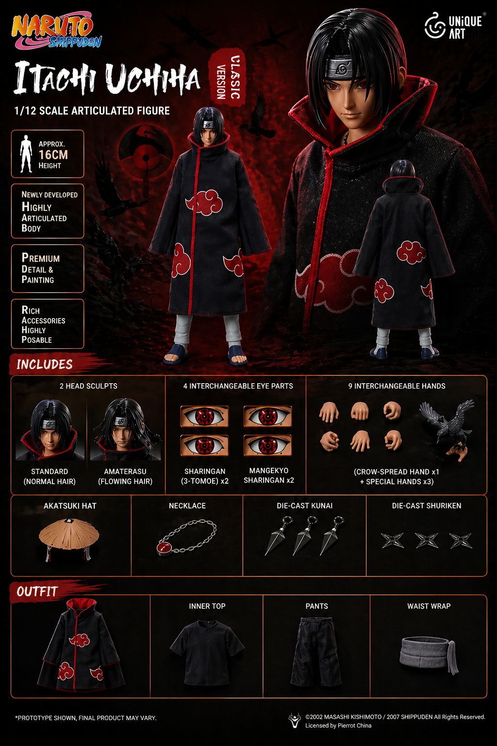 PRE ORDER – UNIQUE ART 1/12 NARUTO SHIPPUDEN - UCHIHA ITACHI CLASSIC EDITION UA001A