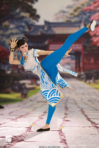 PRE ORDER – 1/6 STAR MAN FEMALE FIGHTER, BLUE CLOUD PATTERNED WHITE CHEONGSAM VERSION MS-011