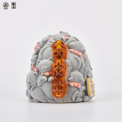 PRE ORDER – HUNDRED CATS RED FLAME MINI FORTUNE HEAD SCULPTURE FLOCKED