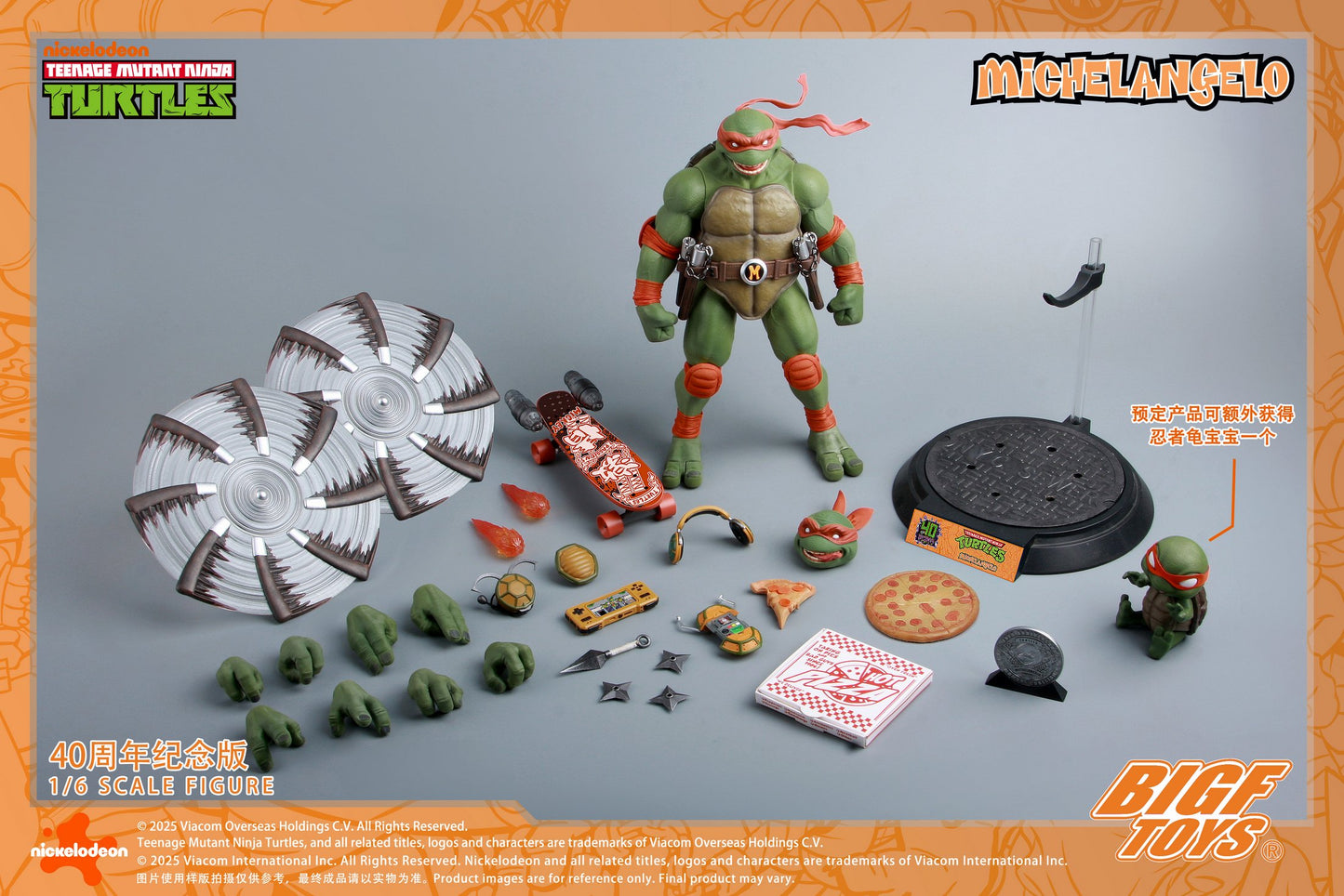 PRE ORDER – 1/6 TMNT MICHELANGELO 40TH ANNIVERSARY ACTION FIGURE BIGF-004